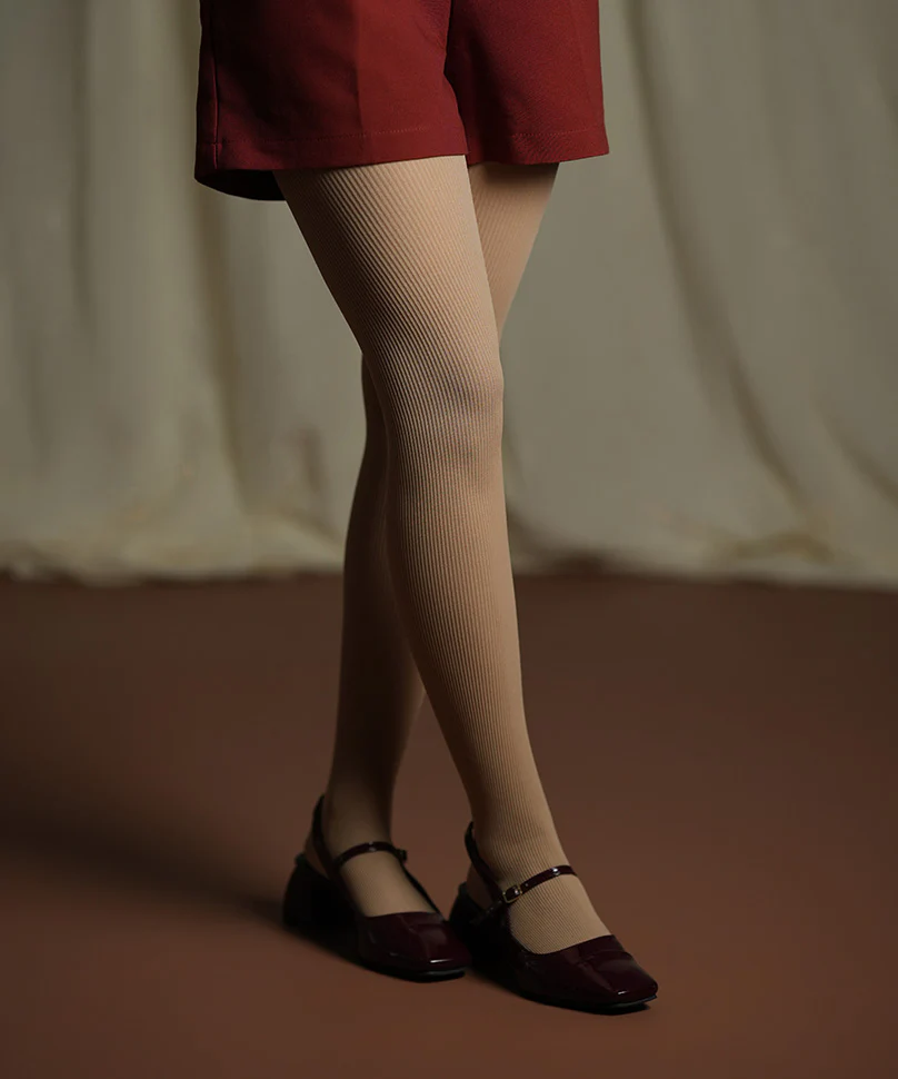 Beige Ribbed Stockings - Image 2