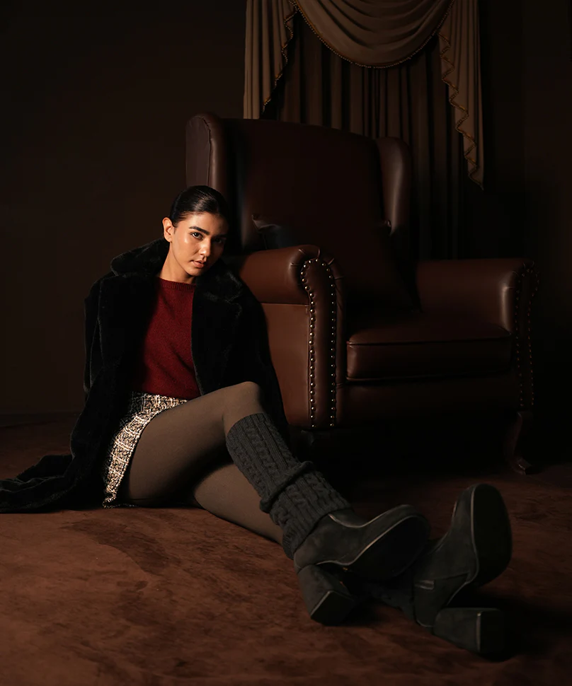 Cable Knit Leg Warmer - Black - Image 3