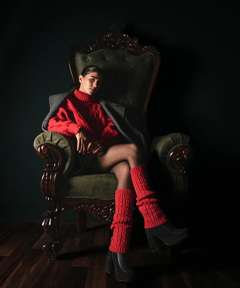 Cable Knit Leg Warmer - Red - Image 3