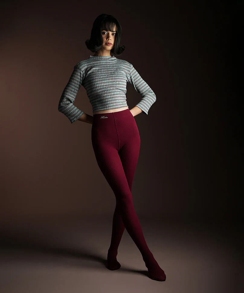 Maroon Ribbed Stockings