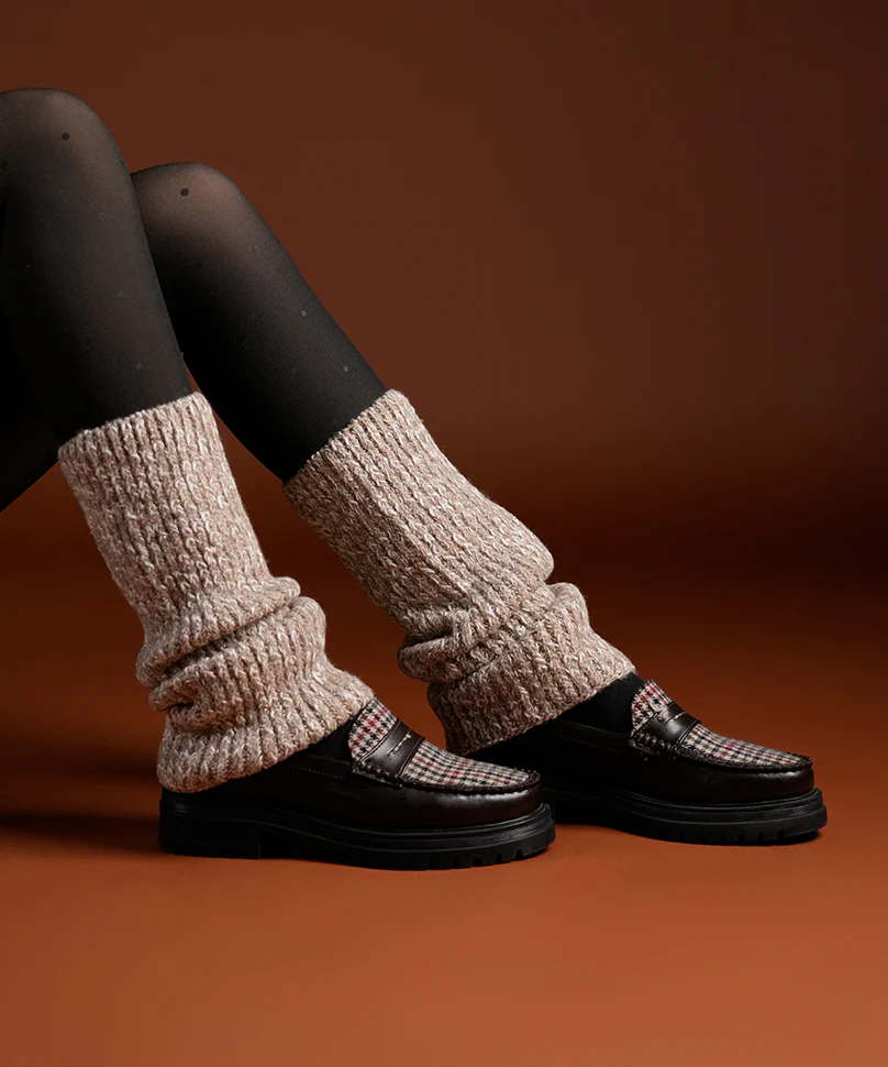 Melange Ribbed Leg Warmer - Khakhi - Image 2