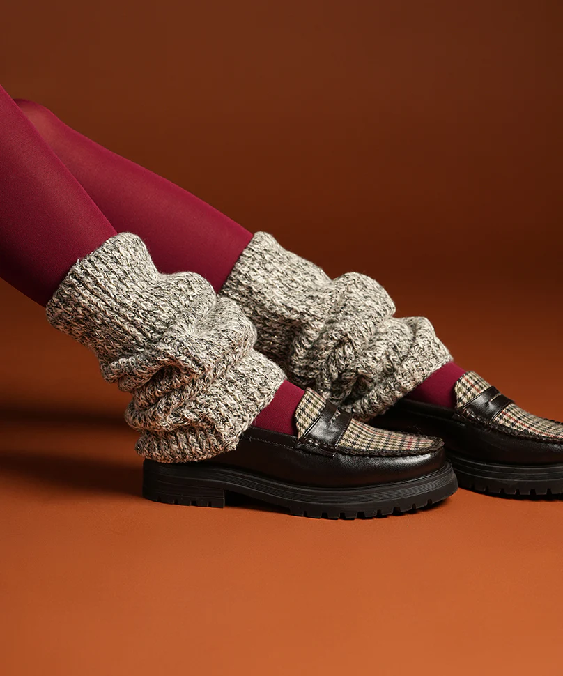 Melange Ribbed Leg Warmer - Light Grey - Image 2
