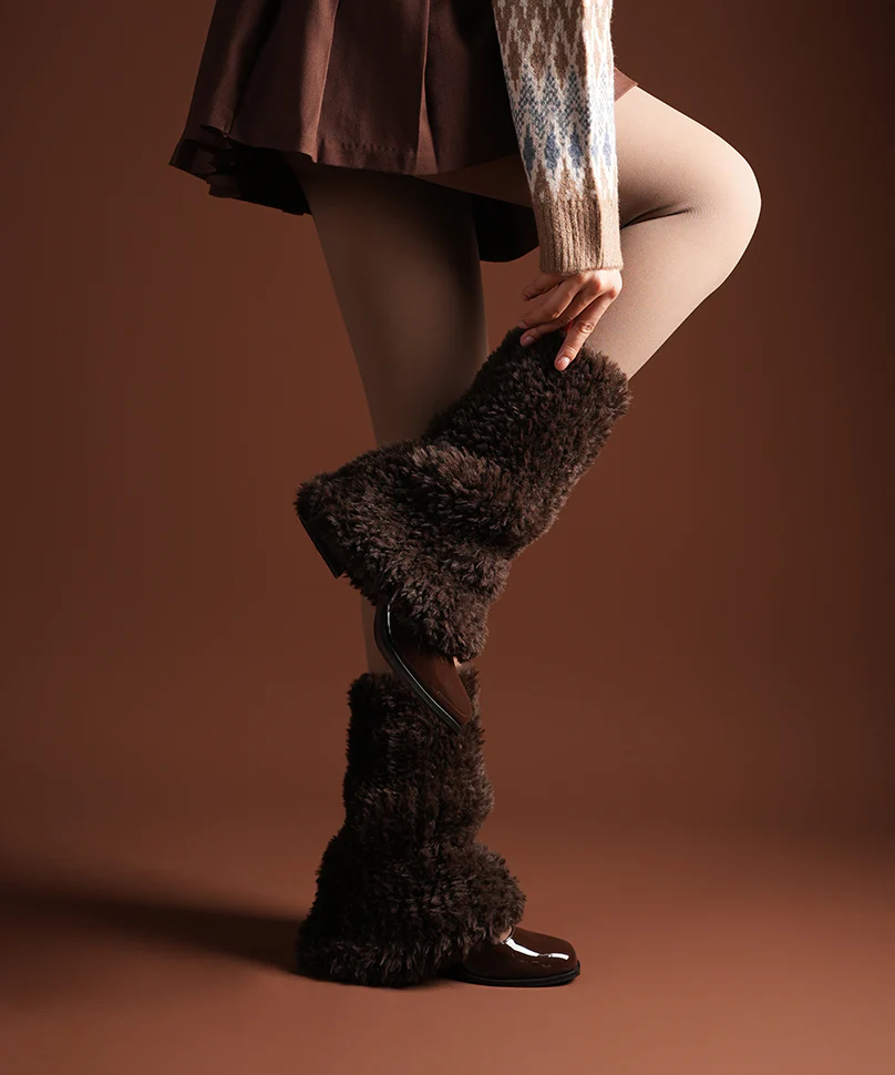 Plush Ribbed Leg Warmer - Brown - Image 4